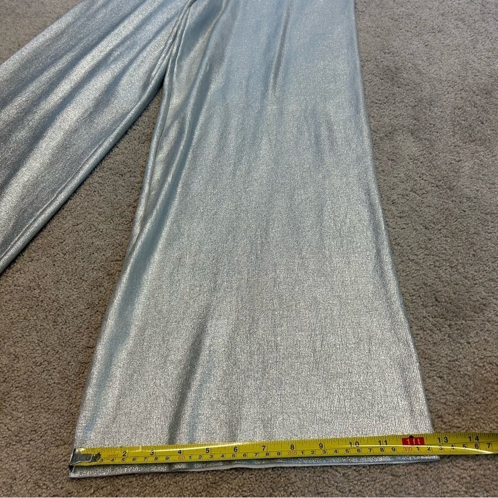 ZARA KNIT METALLIC FOIL SILVER WIDE LEG TROUSERS PANTS BNWT Sz M Bloggers Fave - Picture 16 of 17